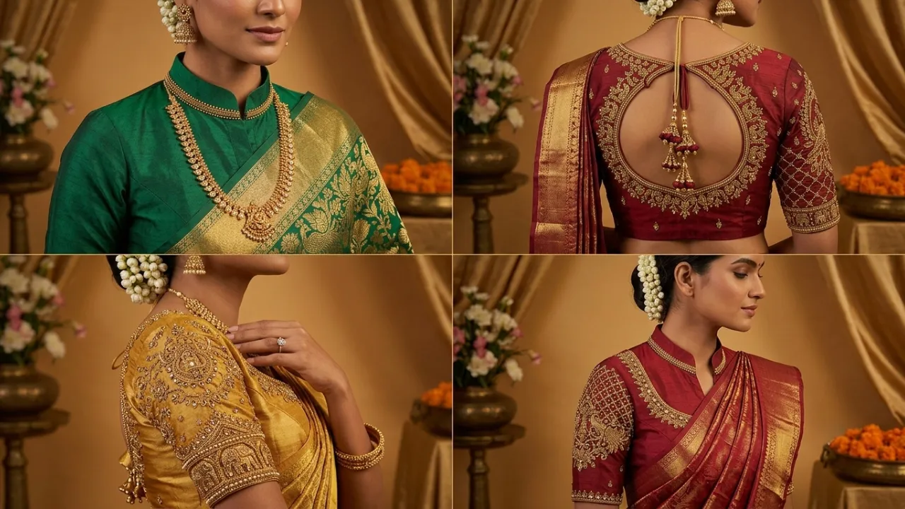 Trending blouse neck designs for pattu sarees