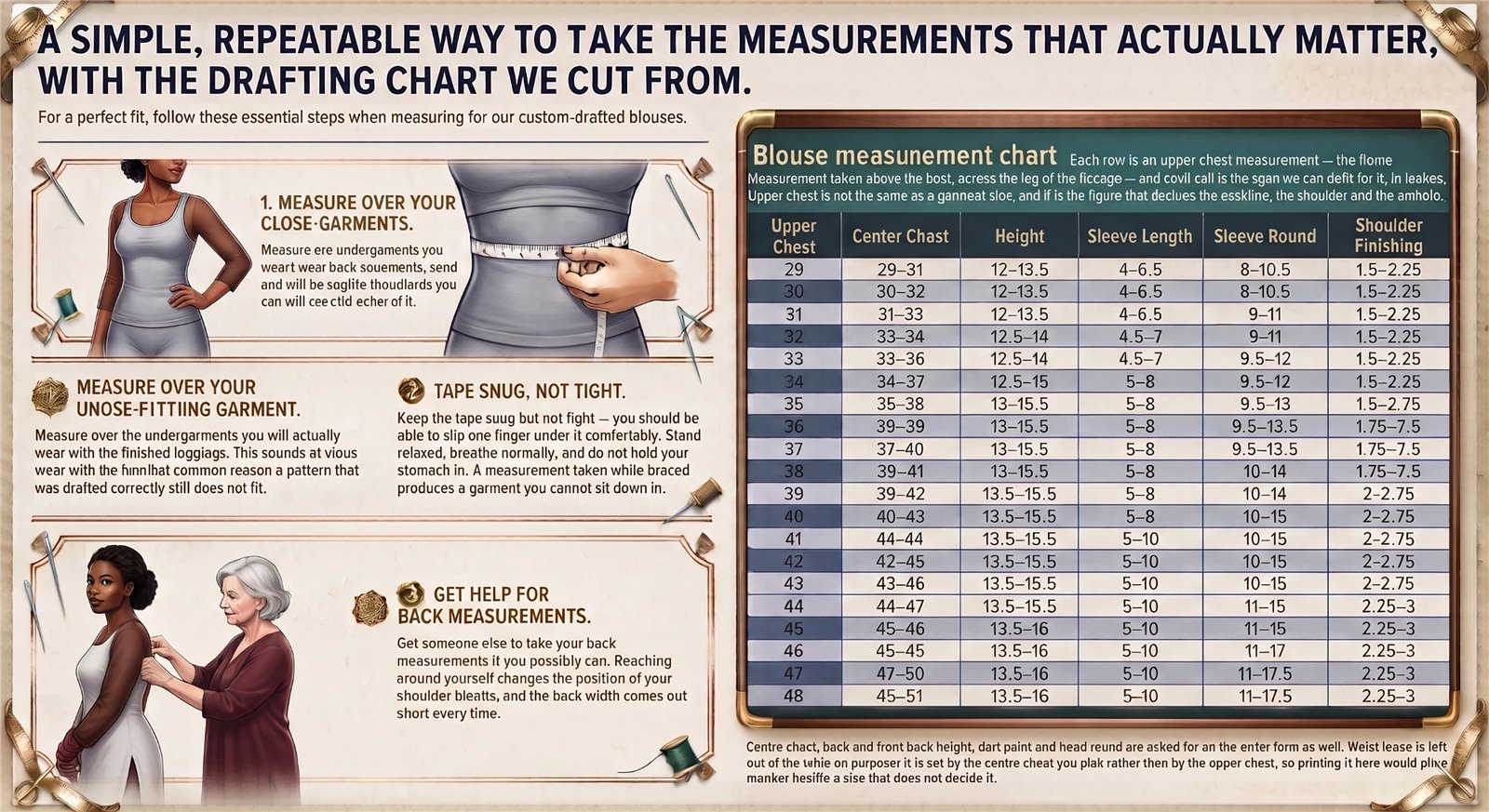 How to Measure for a Blouse Pattern + Size Chart